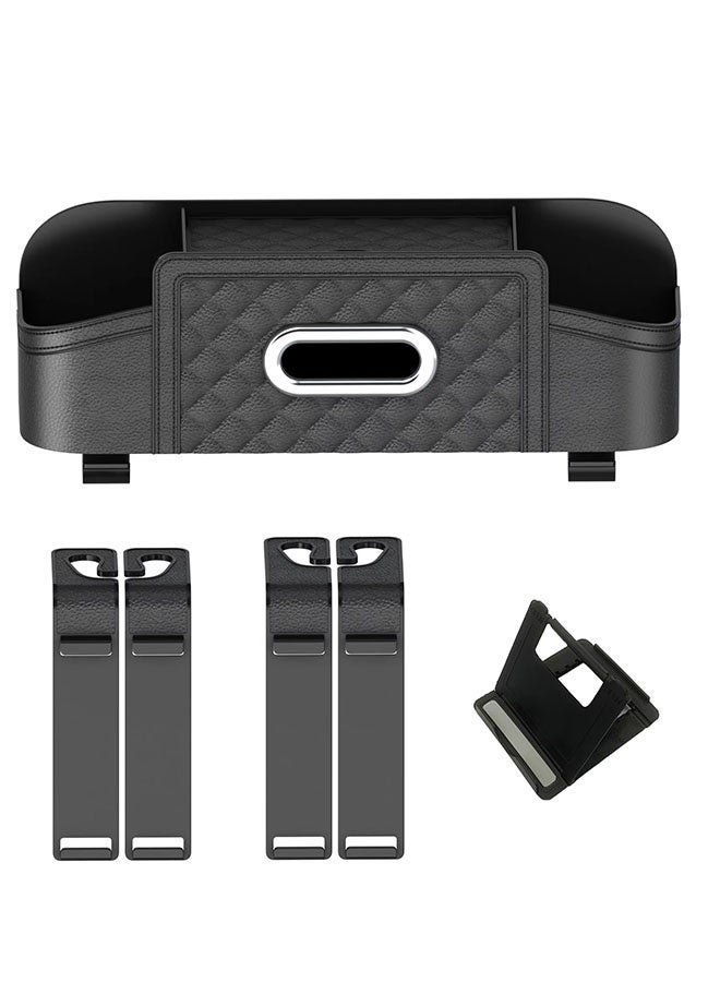 Arabest Car Tissue Holders Leather Car Seat Back Storage Bag Car Back Seat Organizer with Tissue Box Multifunctional Car Organizer for Hold Phone,Drinks,Handbag,Compatible with Most Vehicles (Black) - Image 4